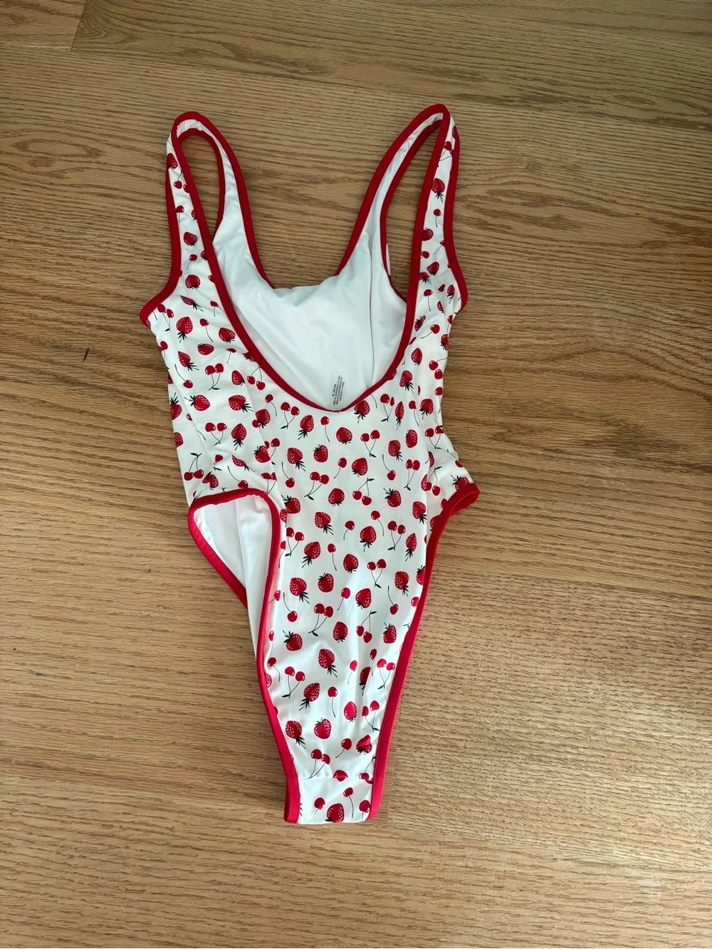 Frankie's Bikinis White One-Piece with Red Strawberry Print